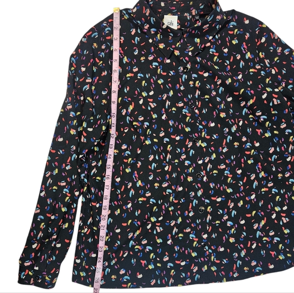 Cabi Confetti Ferris Print Button Up Long Sleeve Blouse Sz Large Career Workwear - Picture 15 of 16